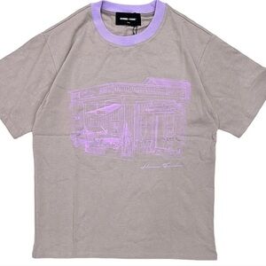 Home + Femme 100% Cotton tan lilac print crew neck heavy T shirt Sz L